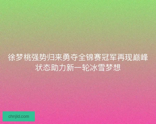 徐梦桃强势归来勇夺全锦赛冠军再现巅峰状态助力新一轮冰雪梦想